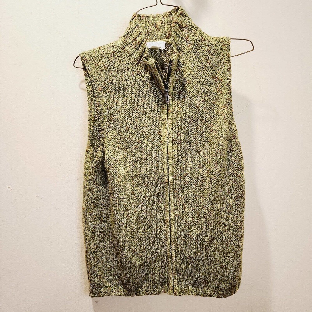 Christopher And Banks Green Knitted Vest Sleeveless Full Zip Sweater Siz…